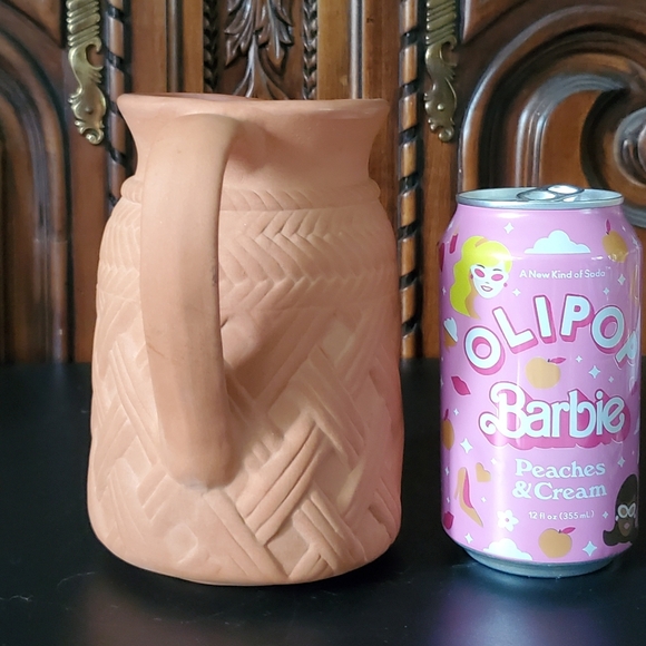Vntg Clay 6 1/4" Pitcher Vase Woven Design Terracotta made in R.O.C. Taiwan - Picture 6 of 13